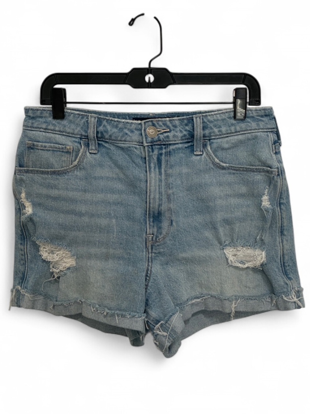 Hollister Ultra High Rise Mom Light Blue Distressed Denim Shorts